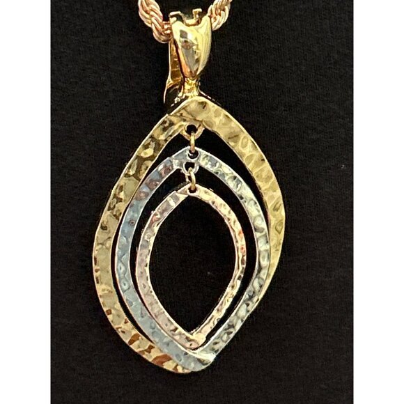 RMN Roman Gold & Silver-Tone Long Teardrop Pendant Necklace On Rose Gold Chain - Picture 2 of 7